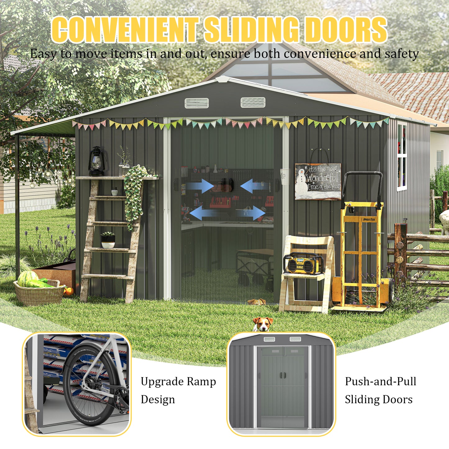 10x12 Ft Outdoor Storage Shed, Extra Large Metal Shed with Lockable Doors, Windows, Outside Steel Tiny House Ideal for Garden, Backyard, Patio Utility, Tool Storage, Chicken Coops