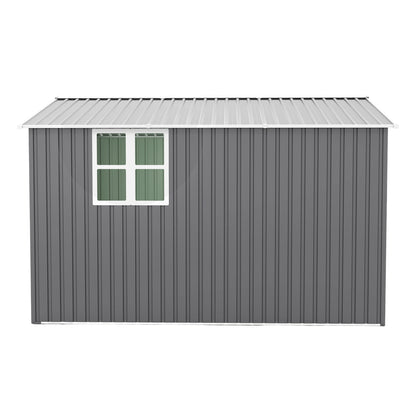 10x12 Ft Outdoor Storage Shed, Extra Large Metal Shed with Lockable Doors, Windows, Outside Steel Tiny House Ideal for Garden, Backyard, Patio Utility, Tool Storage, Chicken Coops