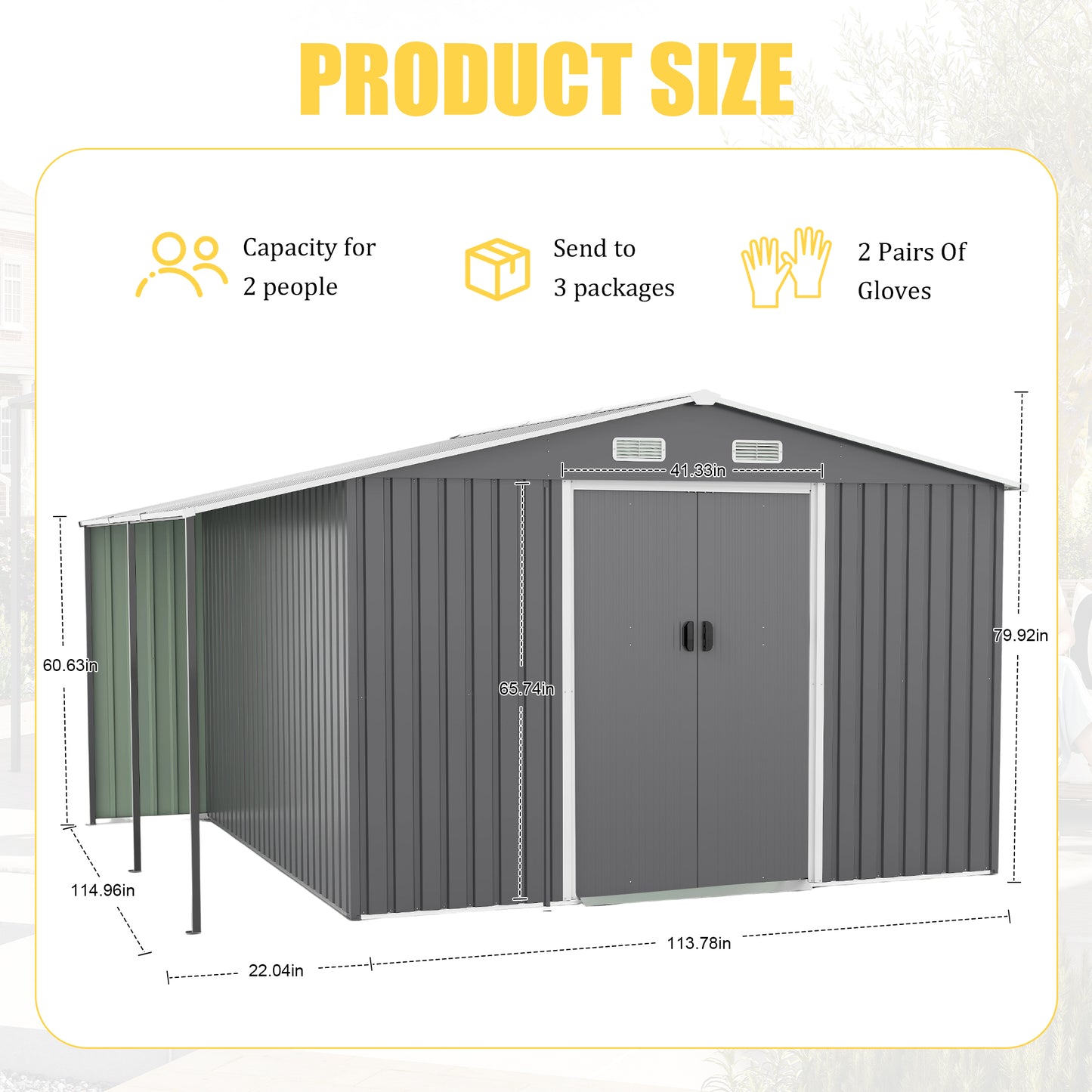 10x12 Ft Outdoor Storage Shed, Extra Large Metal Shed with Lockable Doors, Windows, Outside Steel Tiny House Ideal for Garden, Backyard, Patio Utility, Tool Storage, Chicken Coops