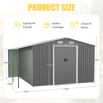 10x12 Ft Outdoor Storage Shed, Extra Large Metal Shed with Lockable Doors, Windows, Outside Steel Tiny House Ideal for Garden, Backyard, Patio Utility, Tool Storage, Chicken Coops