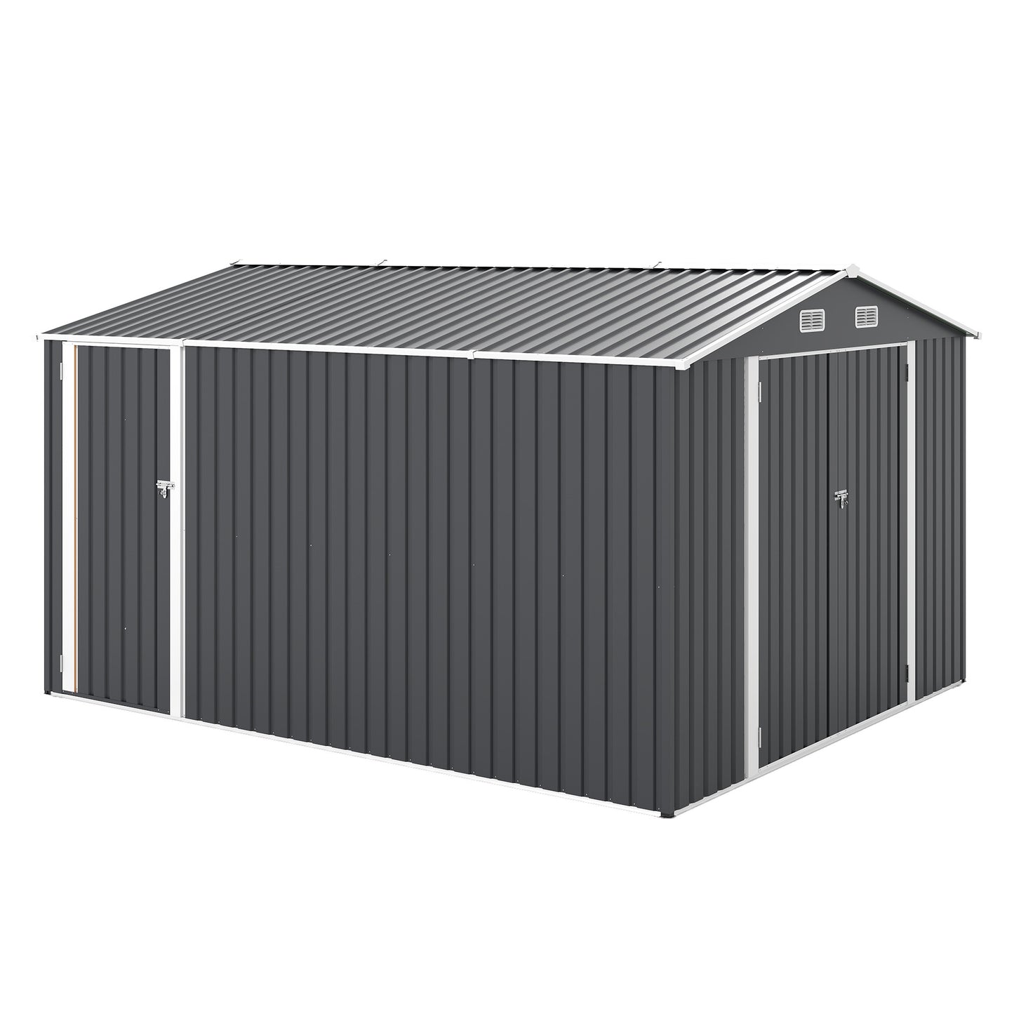 Campcraft Outdoor Storage Shed 9×11 FT with 3 Lockable Doors,Utility Tool Shed Metal Storage Garden Sheds 4 Vents,Metal Sheds with Galvanized Steel Frame,for Backyard,Patio,Lawn,Grey