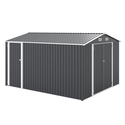 Campcraft Outdoor Storage Shed 9×11 FT with 3 Lockable Doors,Utility Tool Shed Metal Storage Garden Sheds 4 Vents,Metal Sheds with Galvanized Steel Frame,for Backyard,Patio,Lawn,Grey