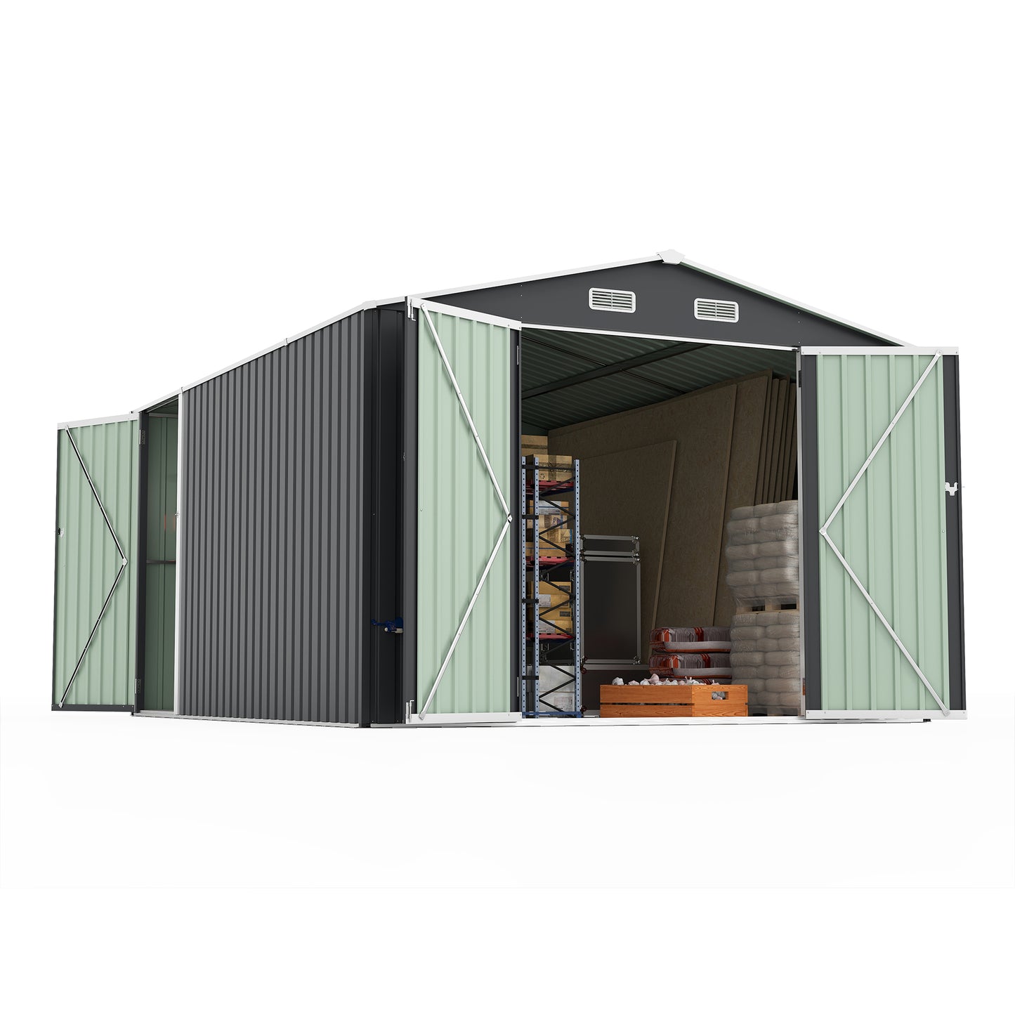 Campcraft Outdoor Storage Shed 9×11 FT with 3 Lockable Doors,Utility Tool Shed Metal Storage Garden Sheds 4 Vents,Metal Sheds with Galvanized Steel Frame,for Backyard,Patio,Lawn,Grey