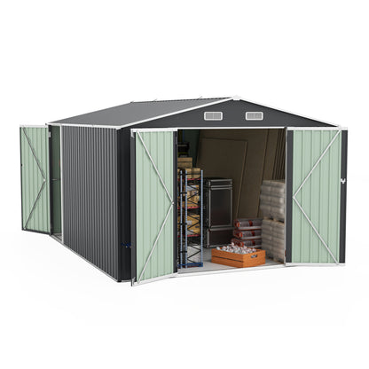 Campcraft Outdoor Storage Shed 9×11 FT with 3 Lockable Doors,Utility Tool Shed Metal Storage Garden Sheds 4 Vents,Metal Sheds with Galvanized Steel Frame,for Backyard,Patio,Lawn,Grey