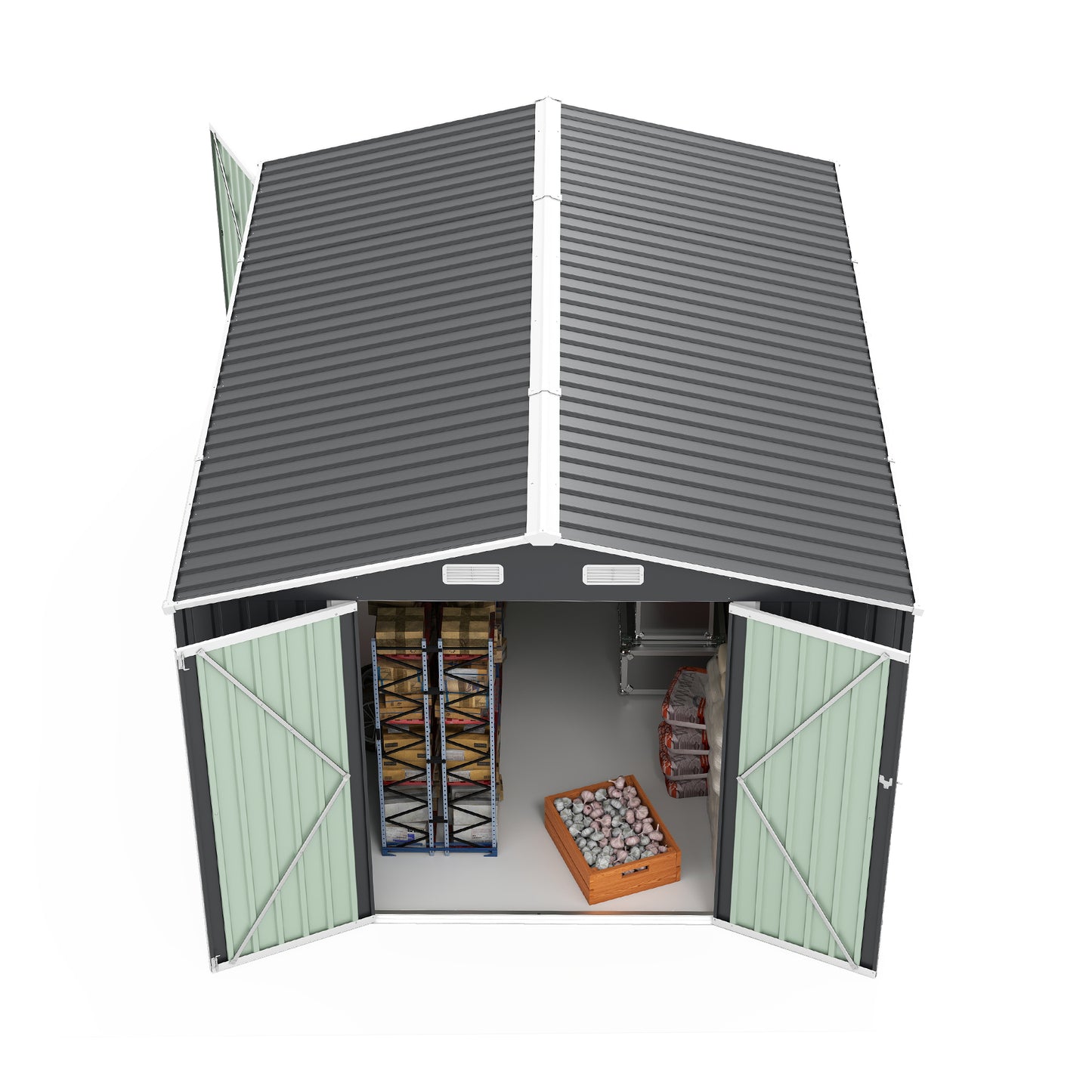 Campcraft Outdoor Storage Shed 9×11 FT with 3 Lockable Doors,Utility Tool Shed Metal Storage Garden Sheds 4 Vents,Metal Sheds with Galvanized Steel Frame,for Backyard,Patio,Lawn,Grey