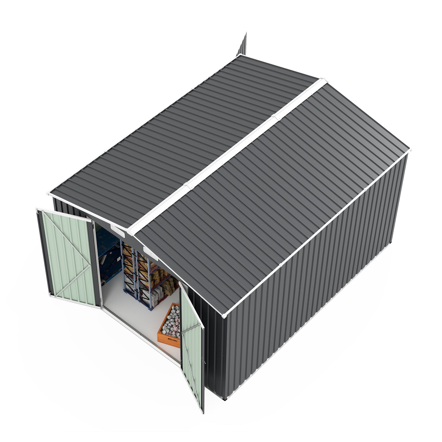 Campcraft Outdoor Storage Shed 9×11 FT with 3 Lockable Doors,Utility Tool Shed Metal Storage Garden Sheds 4 Vents,Metal Sheds with Galvanized Steel Frame,for Backyard,Patio,Lawn,Grey