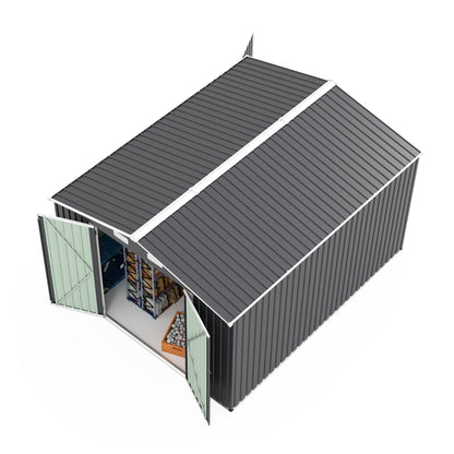 Campcraft Outdoor Storage Shed 9×11 FT with 3 Lockable Doors,Utility Tool Shed Metal Storage Garden Sheds 4 Vents,Metal Sheds with Galvanized Steel Frame,for Backyard,Patio,Lawn,Grey