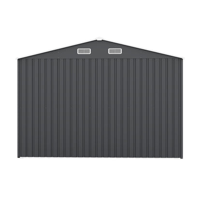Campcraft Outdoor Storage Shed 9×11 FT with 3 Lockable Doors,Utility Tool Shed Metal Storage Garden Sheds 4 Vents,Metal Sheds with Galvanized Steel Frame,for Backyard,Patio,Lawn,Grey