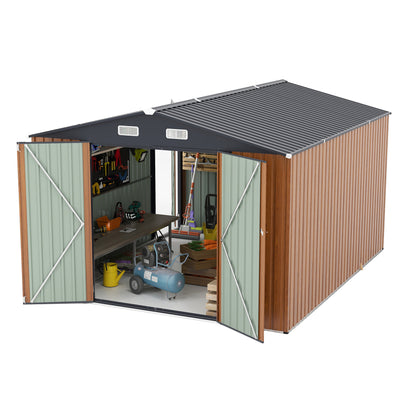 Campcraft Outdoor Storage Shed 9×11 FT with 3 Lockable Doors,Utility Tool Shed Metal Storage Garden Sheds 4 Vents,Metal Sheds with Galvanized Steel Frame,for Backyard,Patio,Lawn,yellow