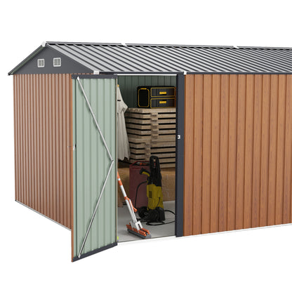 Campcraft Outdoor Storage Shed 9×11 FT with 3 Lockable Doors,Utility Tool Shed Metal Storage Garden Sheds 4 Vents,Metal Sheds with Galvanized Steel Frame,for Backyard,Patio,Lawn,yellow