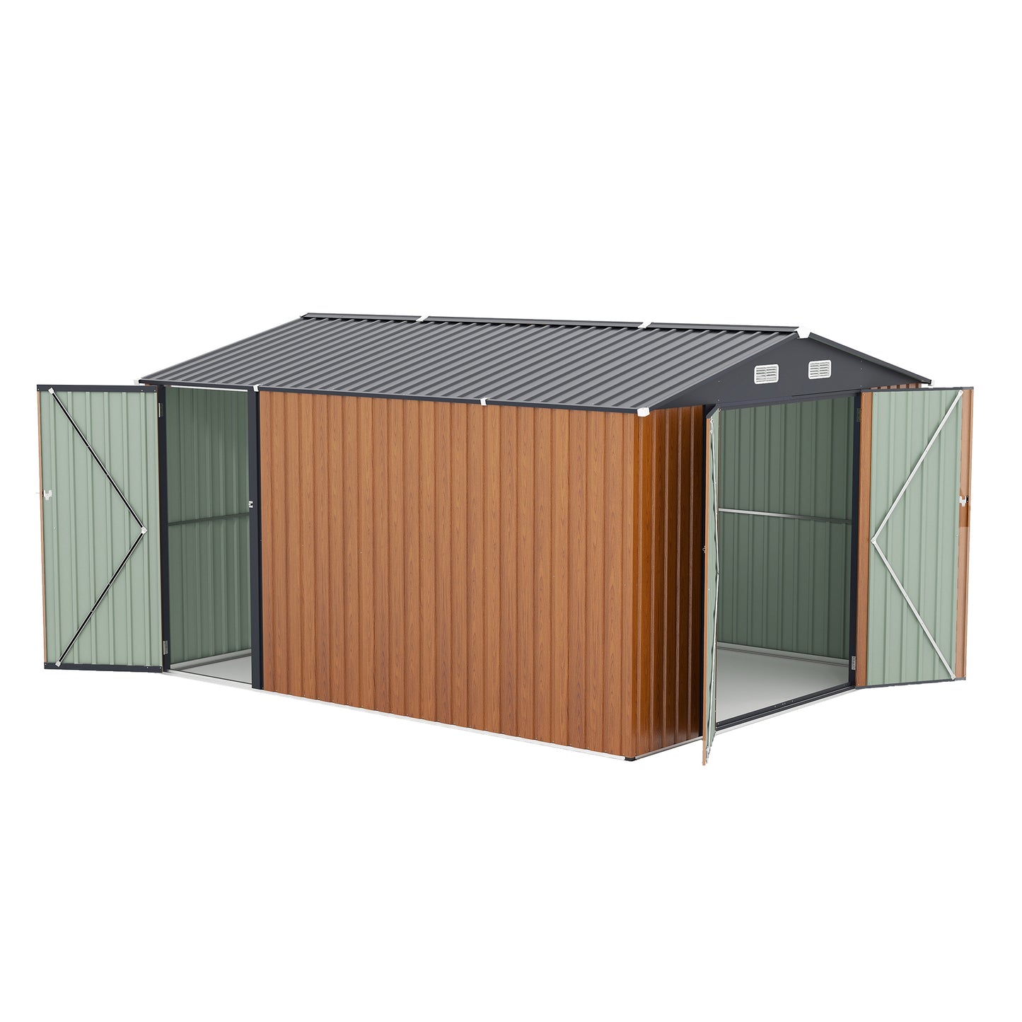 Campcraft Outdoor Storage Shed 9×11 FT with 3 Lockable Doors,Utility Tool Shed Metal Storage Garden Sheds 4 Vents,Metal Sheds with Galvanized Steel Frame,for Backyard,Patio,Lawn,yellow