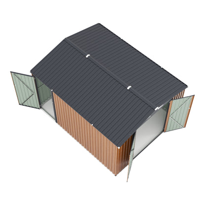 Campcraft Outdoor Storage Shed 9×11 FT with 3 Lockable Doors,Utility Tool Shed Metal Storage Garden Sheds 4 Vents,Metal Sheds with Galvanized Steel Frame,for Backyard,Patio,Lawn,yellow