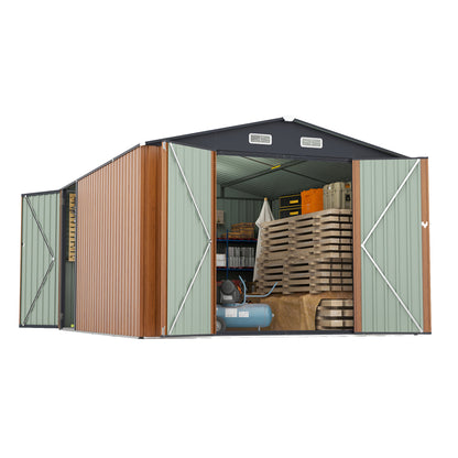 Campcraft Outdoor Storage Shed 9×11 FT with 3 Lockable Doors,Utility Tool Shed Metal Storage Garden Sheds 4 Vents,Metal Sheds with Galvanized Steel Frame,for Backyard,Patio,Lawn,yellow