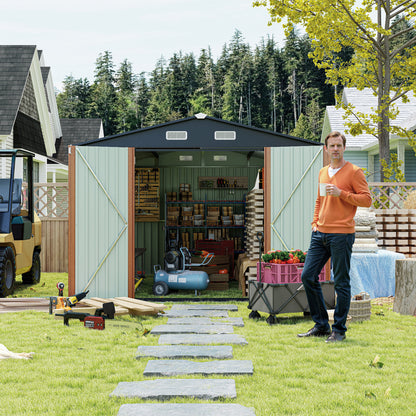 Campcraft Outdoor Storage Shed 9×11 FT with 3 Lockable Doors,Utility Tool Shed Metal Storage Garden Sheds 4 Vents,Metal Sheds with Galvanized Steel Frame,for Backyard,Patio,Lawn,yellow