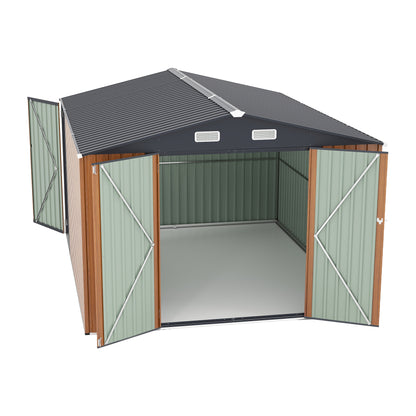 Campcraft Outdoor Storage Shed 9×11 FT with 3 Lockable Doors,Utility Tool Shed Metal Storage Garden Sheds 4 Vents,Metal Sheds with Galvanized Steel Frame,for Backyard,Patio,Lawn,yellow