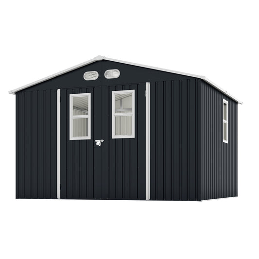 Outdoor Storage Shed, 8x10 protective film, four daylight Windows Lockable Doors,A practical and thoughtful gift,two colors can be freely selected dark gray storage sheds