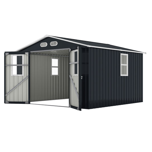 Outdoor Storage Shed, 8x8 protective film, four daylight Windows Lockable Doors,A practical and thoughtful gift,two colors can be freely selected dark gray storage sheds