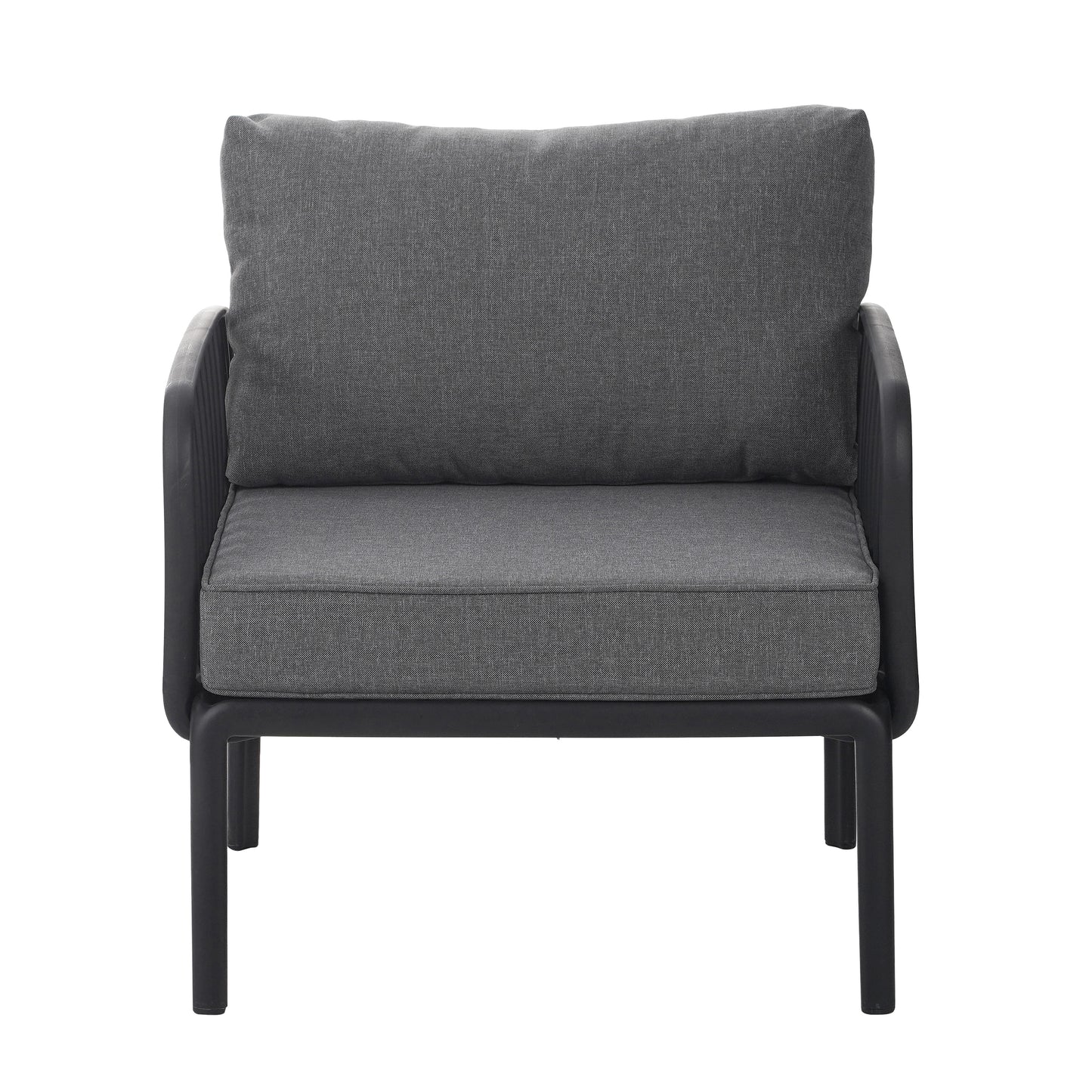 5 Piece Patio Conversation Sets, Modern Outdoor Patio Sectional Furniture Set with Square Coffee Table, Waterproof Thick Cushion Deep Seating for Porch, Balcony, Black & Dark Gray