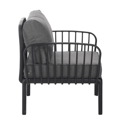 5 Piece Patio Conversation Sets, Modern Outdoor Patio Sectional Furniture Set with Square Coffee Table, Waterproof Thick Cushion Deep Seating for Porch, Balcony, Black & Dark Gray