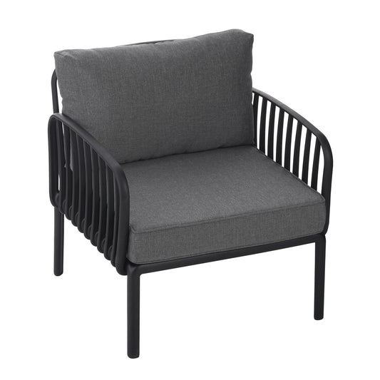 Outdoor Patio Club Chair, Modern Patio Furniture, Waterproof Thick Cushion Deep Seating for Porch, Balcony, Black & Dark Gray