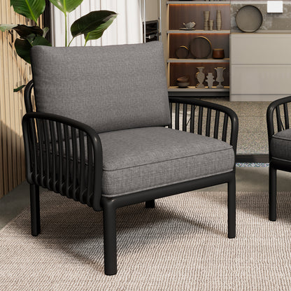 Outdoor Patio Club Chair, Modern Patio Furniture, Waterproof Thick Cushion Deep Seating for Porch, Balcony, Black & Dark Gray