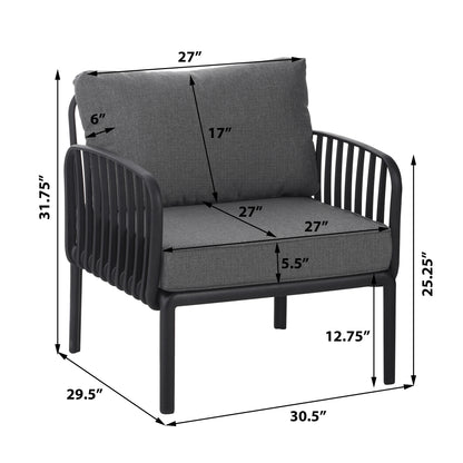 Outdoor Patio Club Chair, Modern Patio Furniture, Waterproof Thick Cushion Deep Seating for Porch, Balcony, Black & Dark Gray