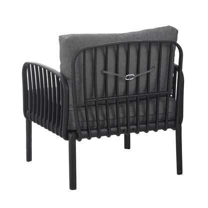 Outdoor Patio Club Chair, Modern Patio Furniture, Waterproof Thick Cushion Deep Seating for Porch, Balcony, Black & Dark Gray