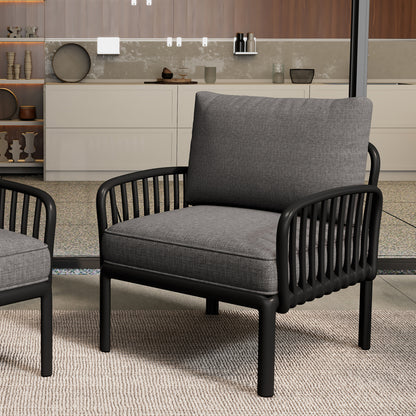 Outdoor Patio Club Chair, Modern Patio Furniture, Waterproof Thick Cushion Deep Seating for Porch, Balcony, Black & Dark Gray