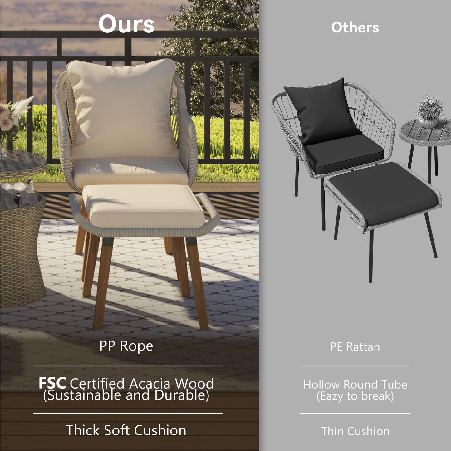 K&K 5 Pieces Patio Furniture Chair Sets, Patio Conversation Set With Wicker Cool Bar Table, Ottomans,Outdoor Furniture Bistro Sets for Porch,Backyard,Balcony,Poolside Brown