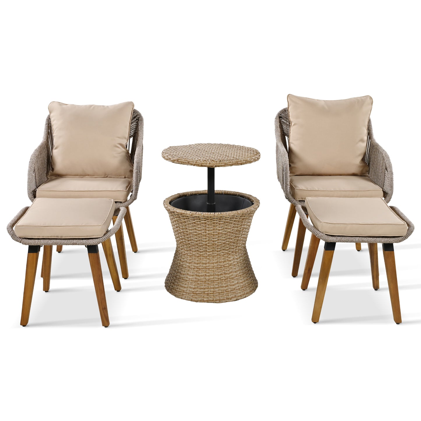 K&K 5 Pieces Patio Furniture Chair Sets, Patio Conversation Set With Wicker Cool Bar Table, Ottomans,Outdoor Furniture Bistro Sets for Porch,Backyard,Balcony,Poolside Brown