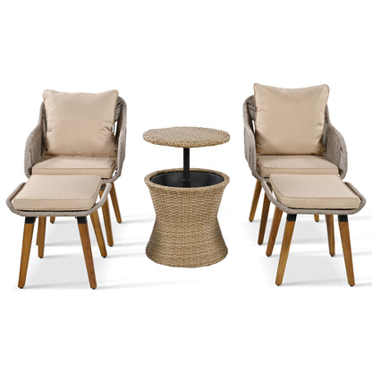 K&K 5 Pieces Patio Furniture Chair Sets, Patio Conversation Set With Wicker Cool Bar Table, Ottomans,Outdoor Furniture Bistro Sets for Porch,Backyard,Balcony,Poolside Brown