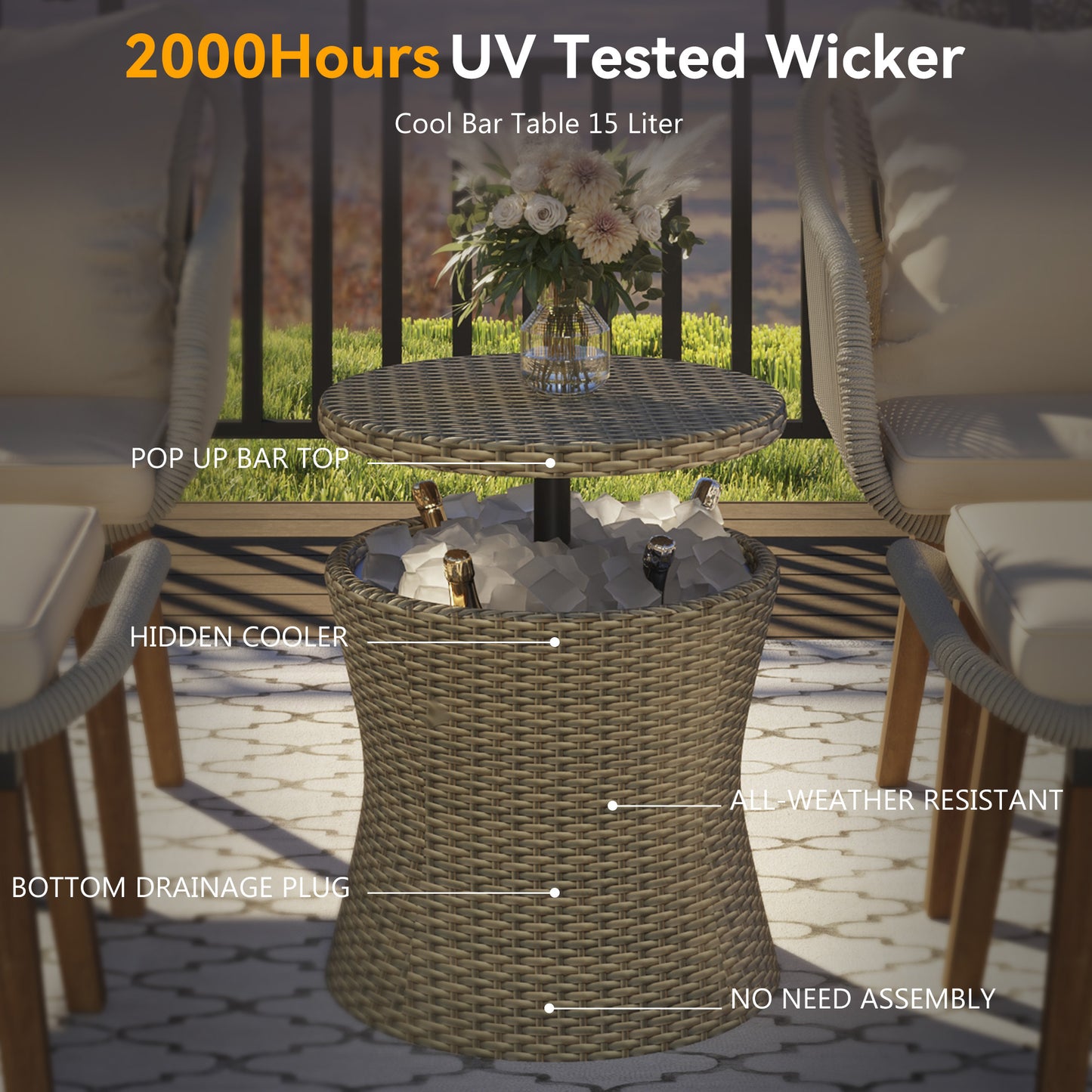K&K 5 Pieces Patio Furniture Chair Sets, Patio Conversation Set With Wicker Cool Bar Table, Ottomans,Outdoor Furniture Bistro Sets for Porch,Backyard,Balcony,Poolside Brown