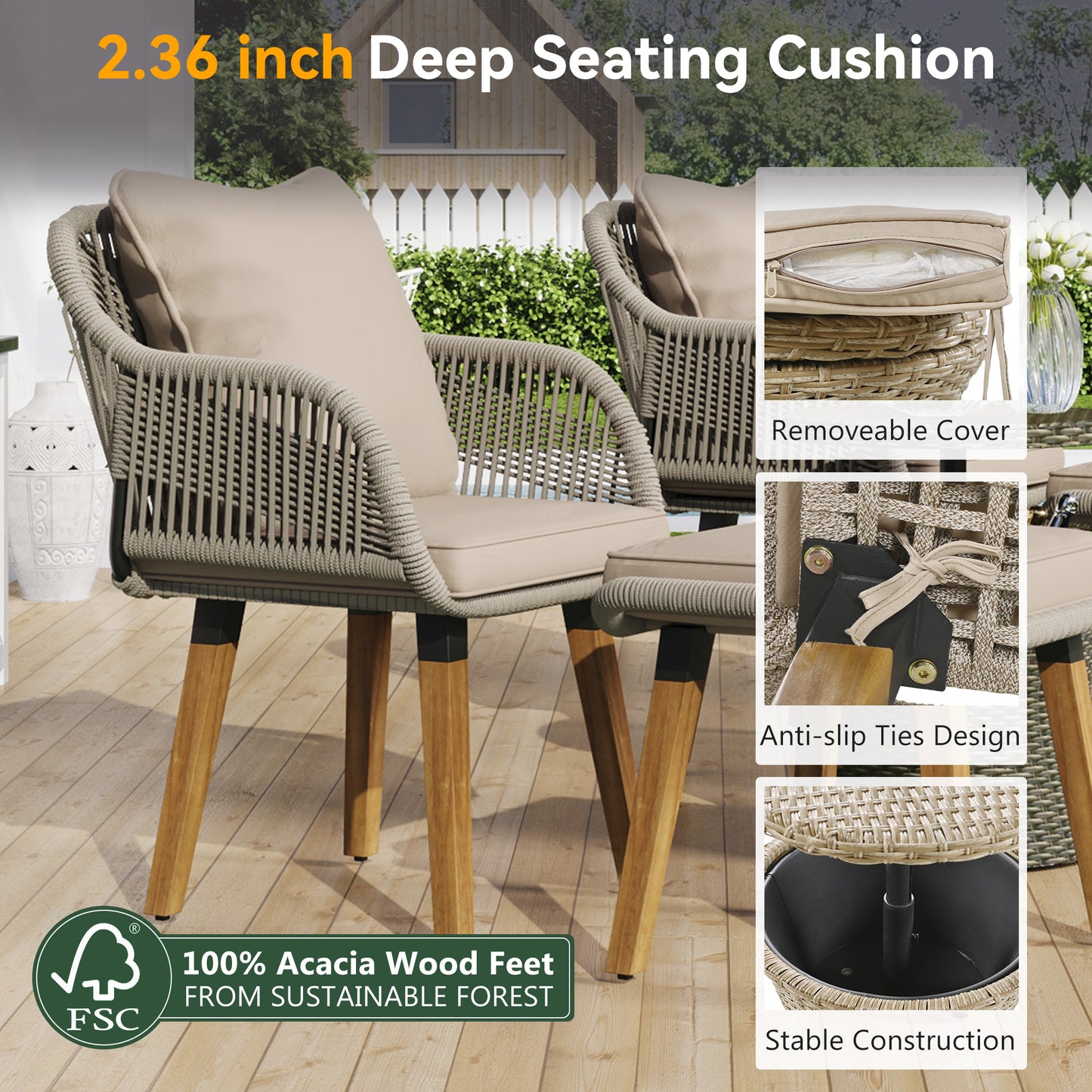 K&K 5 Pieces Patio Furniture Chair Sets, Patio Conversation Set With Wicker Cool Bar Table, Ottomans,Outdoor Furniture Bistro Sets for Porch,Backyard,Balcony,Poolside Brown