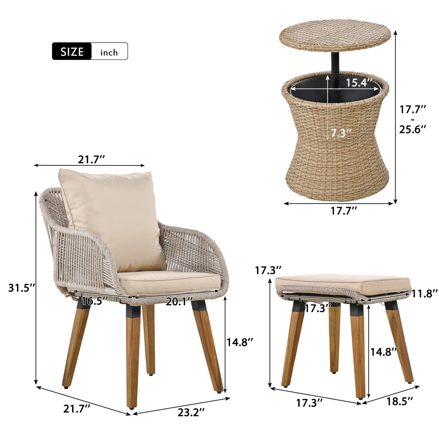 K&K 5 Pieces Patio Furniture Chair Sets, Patio Conversation Set With Wicker Cool Bar Table, Ottomans,Outdoor Furniture Bistro Sets for Porch,Backyard,Balcony,Poolside Brown