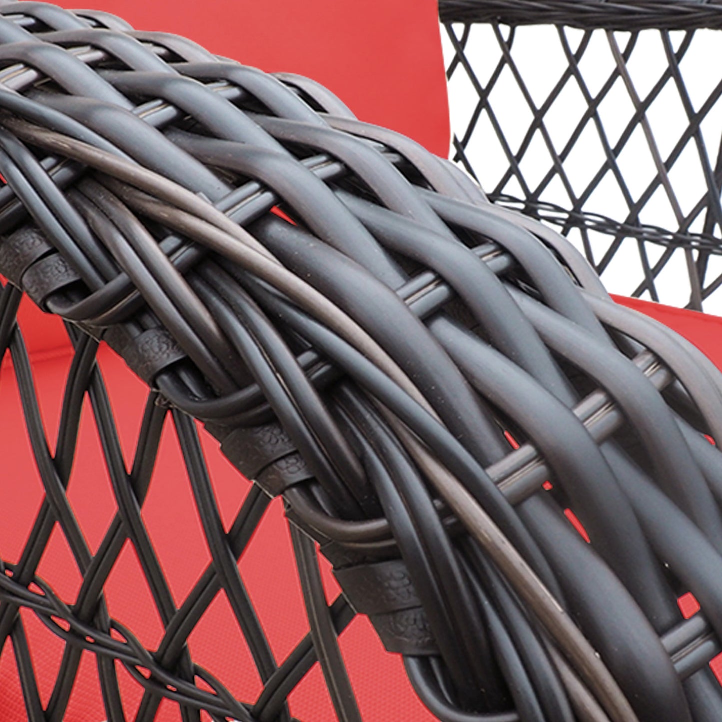 3 Pieces Conversation Set, Outdoor Wicker Rocker Swivel Patio Bistro Set, Rocking Chair with Glass Top Side Table,Red