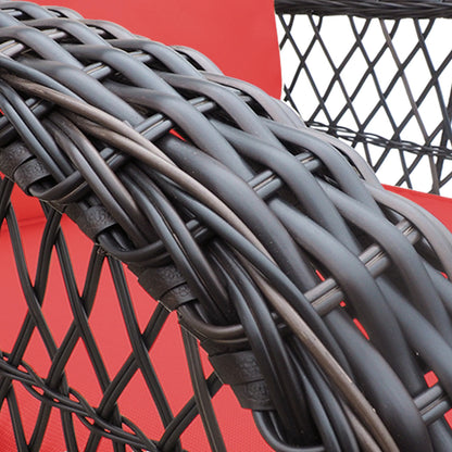 3 Pieces Conversation Set, Outdoor Wicker Rocker Swivel Patio Bistro Set, Rocking Chair with Glass Top Side Table,Red