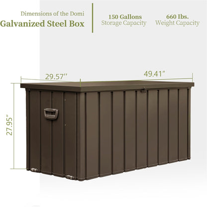 150 Gallon Outdoor Storage Deck Box Waterproof, Large Patio Storage Bin for Outside Cushions, Throw Pillows, Garden Tools, Lockable, Resin bottom (Dark Brown)
