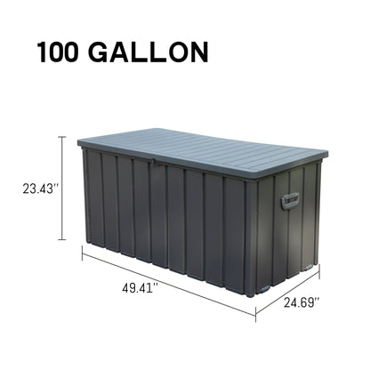 100 Gallon Outdoor Storage Deck Box Waterproof, Large Patio Storage Bin for Outside Cushions, Throw Pillows, Garden Tools, Lockable (Dark Gray)