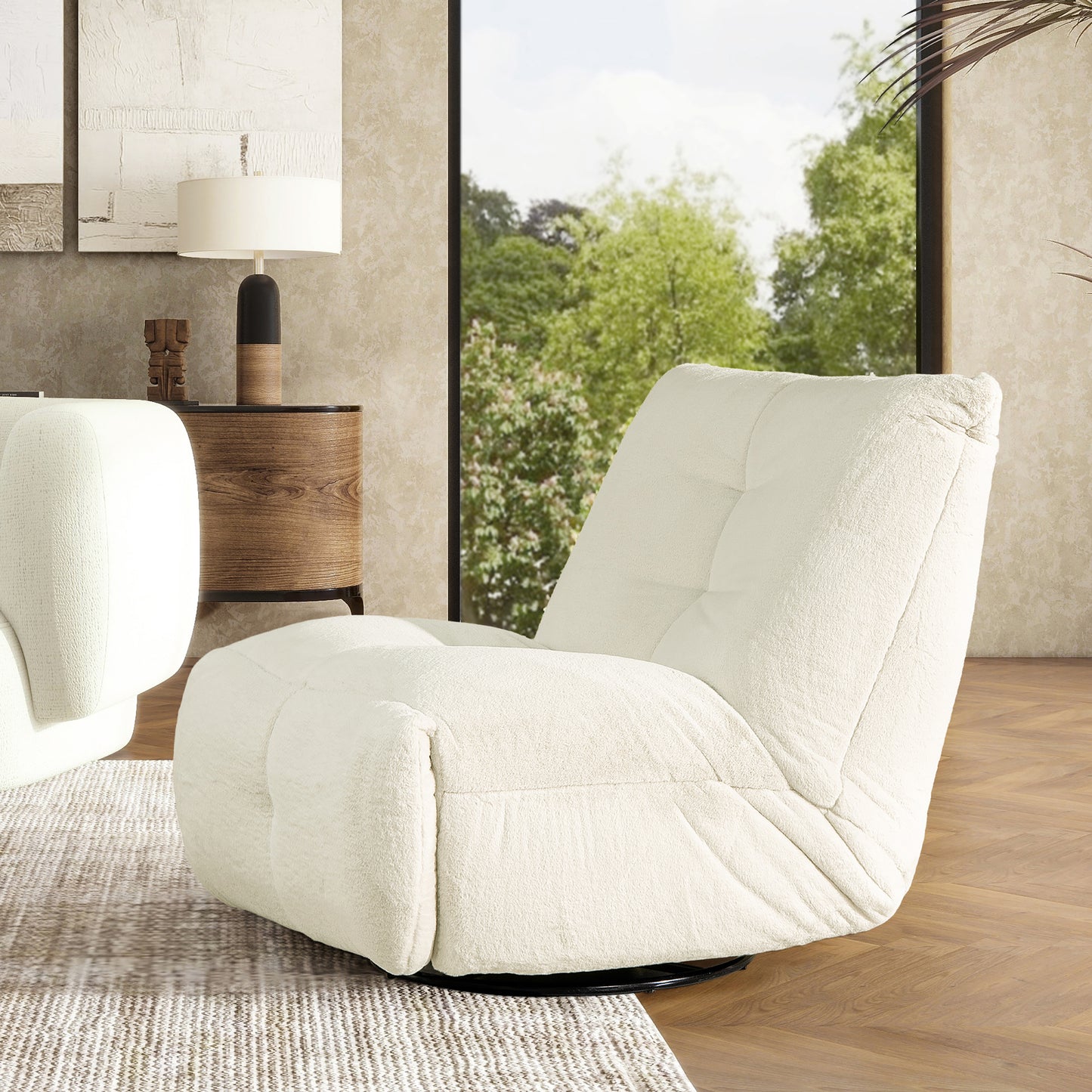 Rearden 35.5" Swivel Glider Manual Recliner Gaming Lounge Chair, Pearl White Short Faux Fur