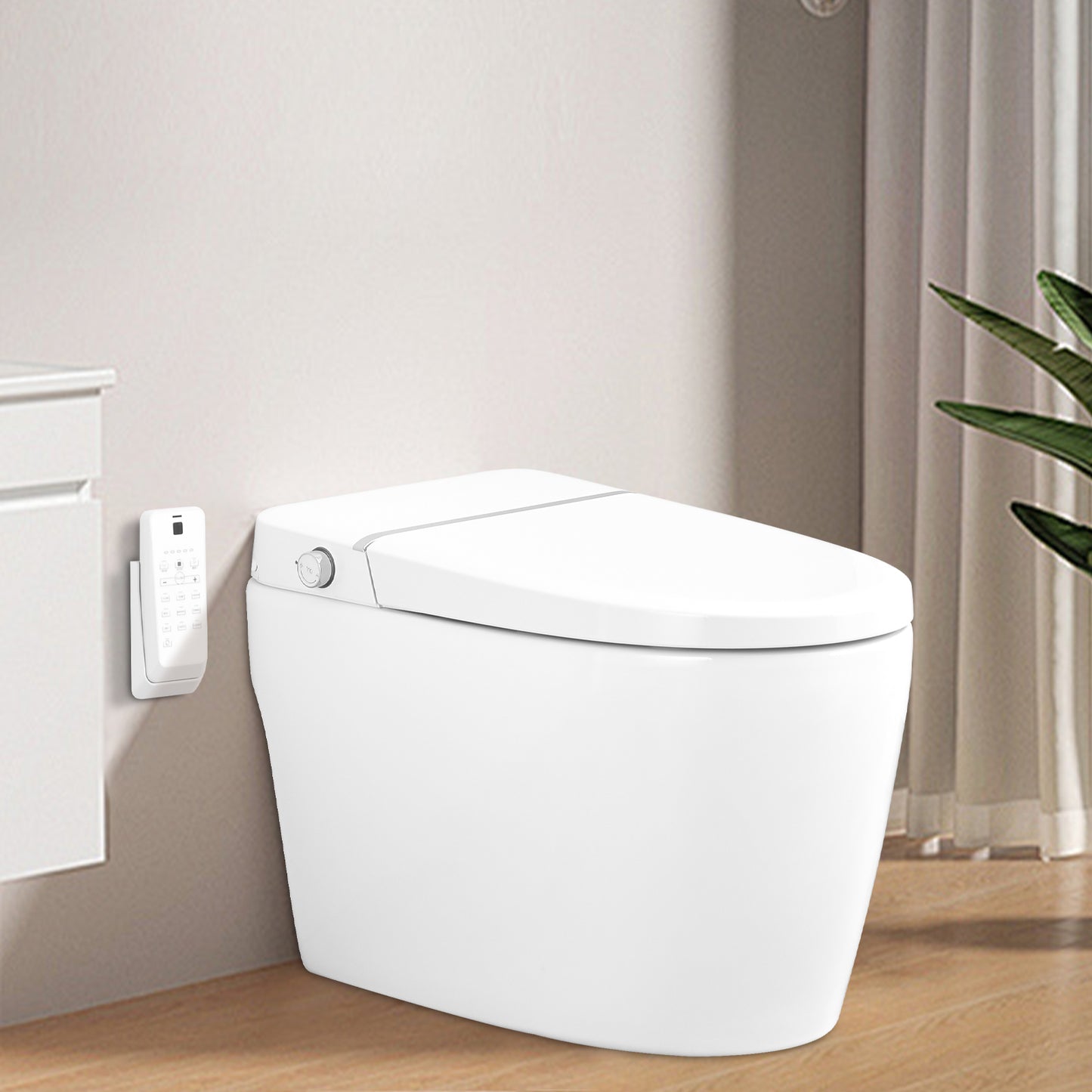 Smart Toilet Bidet Combo with Self-Cleaning Nozzle, Heated Seat, Night Light, Knob Control, Power Outage Flushing, Soft Close, Auto Flush, with Remote Control