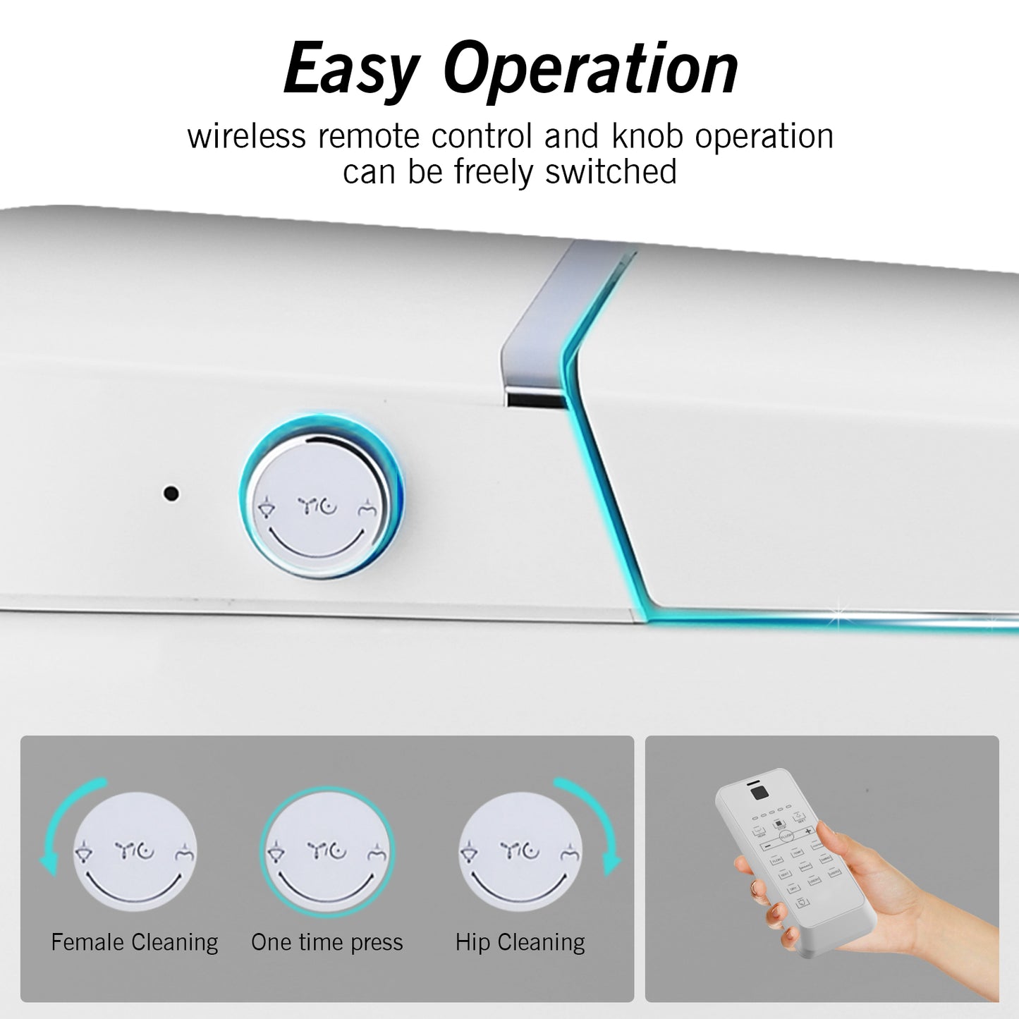 Smart Toilet Bidet Combo with Self-Cleaning Nozzle, Heated Seat, Night Light, Knob Control, Power Outage Flushing, Soft Close, Auto Flush, with Remote Control