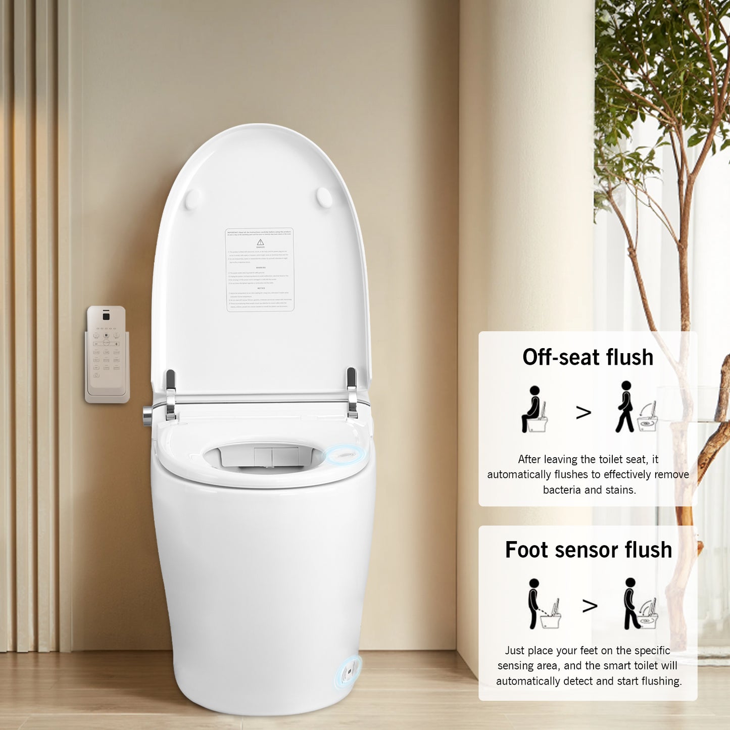 Smart Toilet Bidet Combo with Self-Cleaning Nozzle, Heated Seat, Night Light, Knob Control, Power Outage Flushing, Soft Close, Auto Flush, with Remote Control