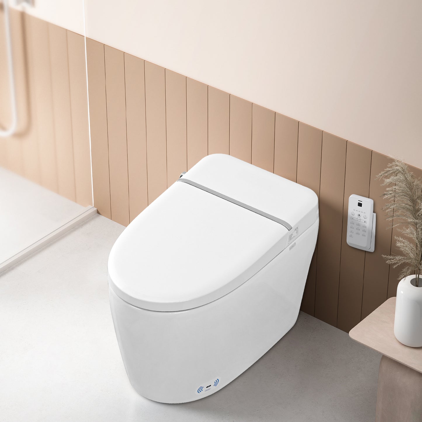Smart Toilet Bidet Combo with Self-Cleaning Nozzle, Heated Seat, Night Light, Knob Control, Power Outage Flushing, Soft Close, Auto Flush, with Remote Control