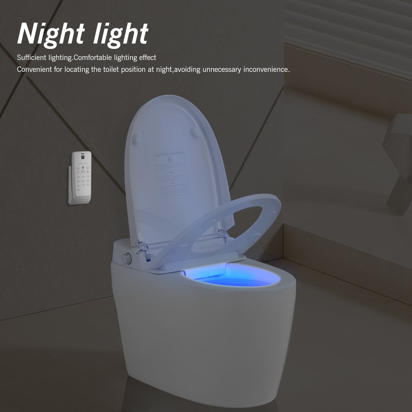 Smart Toilet Bidet Combo with Self-Cleaning Nozzle, Heated Seat, Night Light, Knob Control, Power Outage Flushing, Soft Close, Auto Flush, with Remote Control