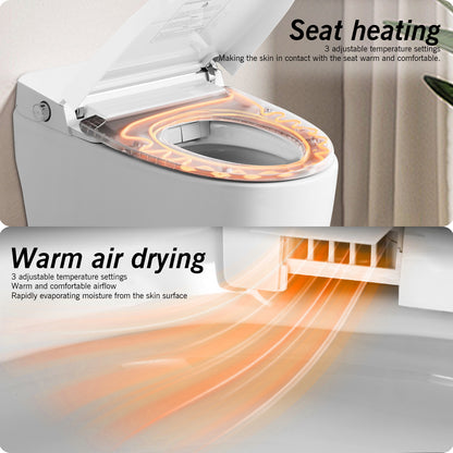 Smart Toilet Bidet Combo with Self-Cleaning Nozzle, Heated Seat, Night Light, Knob Control, Power Outage Flushing, Soft Close, Auto Flush, with Remote Control