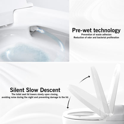 Smart Toilet Bidet Combo with Foot Sensor Open Cover/Seat, Self-Cleaning Nozzle, Heated Seat, Night Light, Knob Control, Power Outage Flushing, Soft Close, Auto Flush, with Remote Control