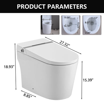 Smart Toilet Bidet Combo with Foot Sensor Open Cover/Seat, LED Display, Self-Cleaning Nozzle, Heated Seat, Night Light, Knob Control, Soft Close, Auto Flush, with Remote Control