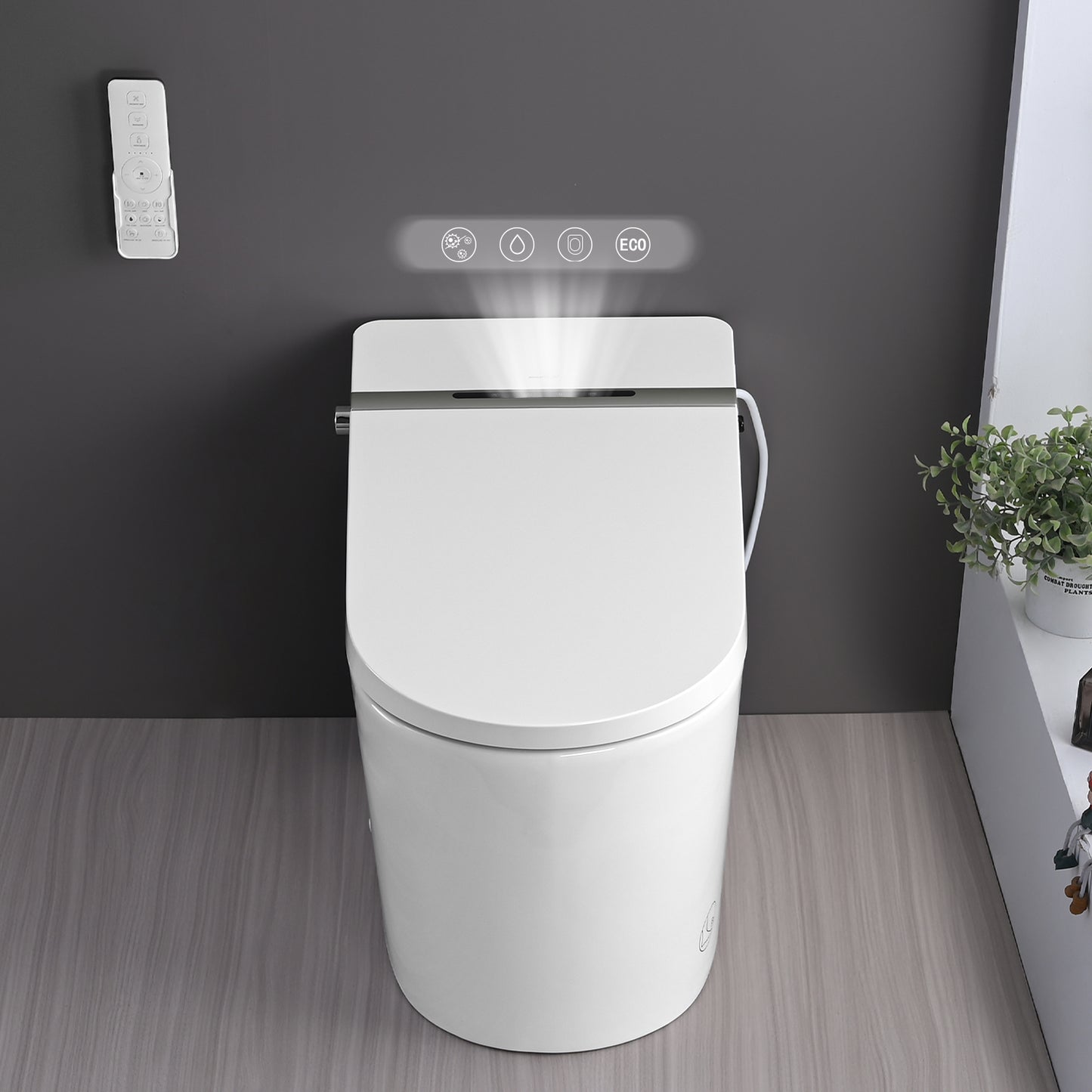 Smart Toilet Bidet Combo with Foot Sensor Open Cover/Seat, LED Display, Self-Cleaning Nozzle, Heated Seat, Night Light, Knob Control, Soft Close, Auto Flush, with Remote Control