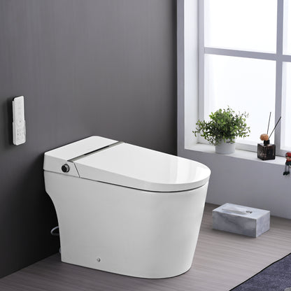 Smart Toilet Bidet Combo with Foot Sensor Open Cover/Seat, LED Display, Self-Cleaning Nozzle, Heated Seat, Night Light, Knob Control, Soft Close, Auto Flush, with Remote Control