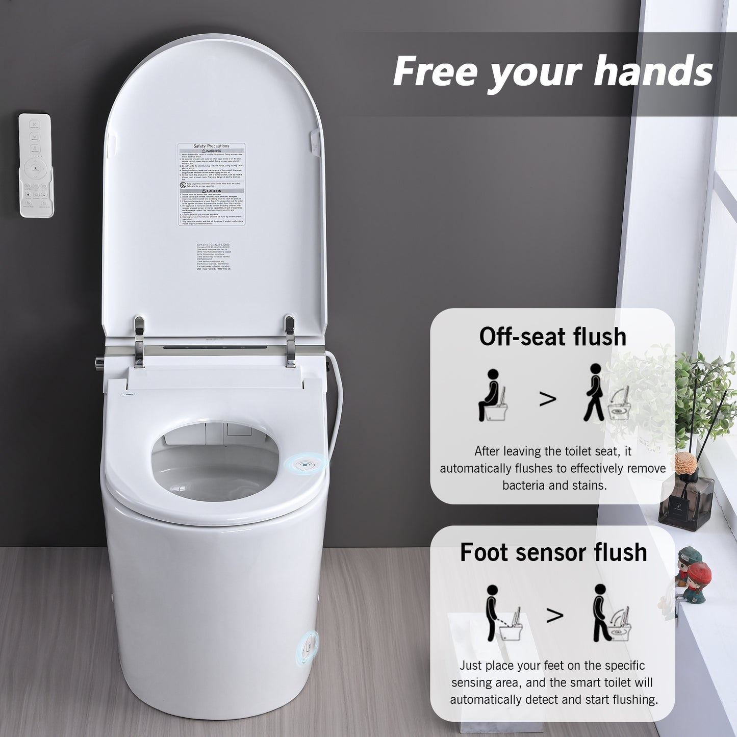 Smart Toilet Bidet Combo with Foot Sensor Open Cover/Seat, LED Display, Self-Cleaning Nozzle, Heated Seat, Night Light, Knob Control, Soft Close, Auto Flush, with Remote Control